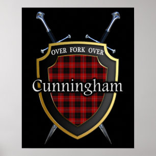 Clan Cunningham Tartan Scottish Shield & Schwerter Poster