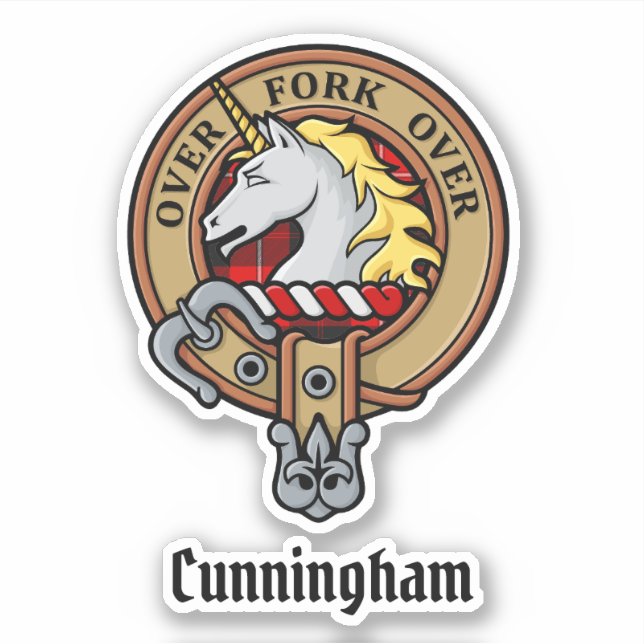 Clan Cunningham Wappen über Tartan Aufkleber (Vorderseite)