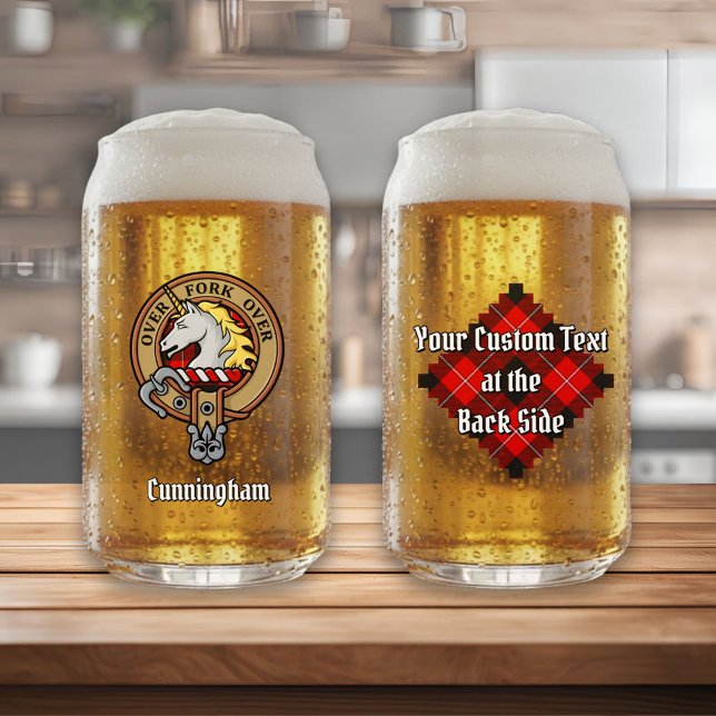 Clan Cunningham Wappen über Tartan Dosenglas (Von Creator hochgeladen)