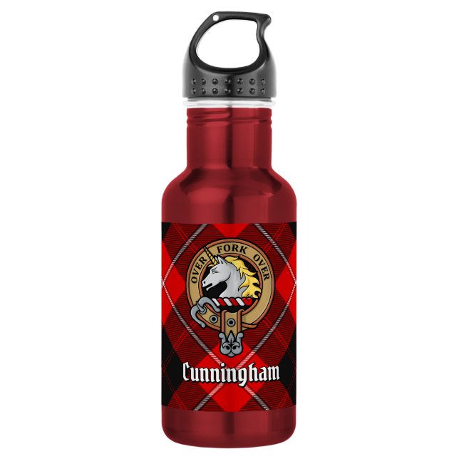 Clan Cunningham Wappen über Tartan Edelstahlflasche (Vorderseite)