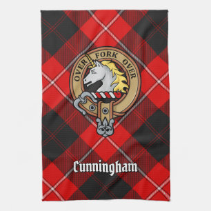 Clan Cunningham Wappen über Tartan Geschirrtuch