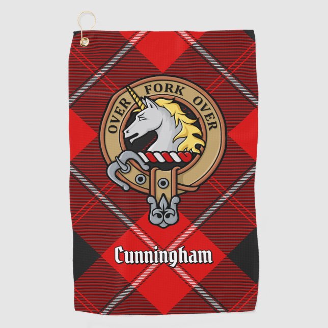 Clan Cunningham Wappen über Tartan Golfhandtuch (Vorderseite)