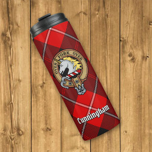 Clan Cunningham Wappen über Tartan Thermosbecher