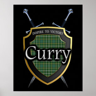 Clan Currie Curry Tartan Shield & Schwerter Print Poster