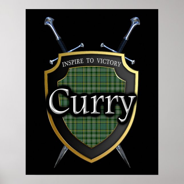Clan Currie Curry Tartan Shield & Schwerter Print Poster (Vorne)