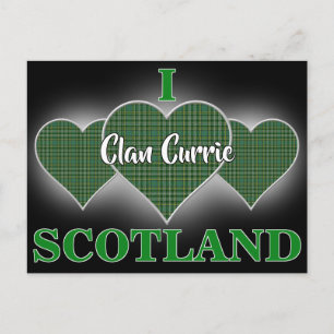Clan Currie I Love Scotland Tartan Herz Postkarte