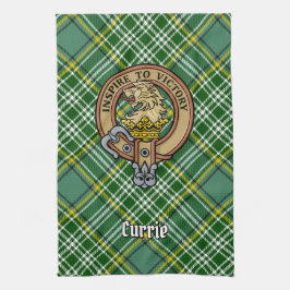 Clan Currie Lion Wappen über Tartan Geschirrtuch