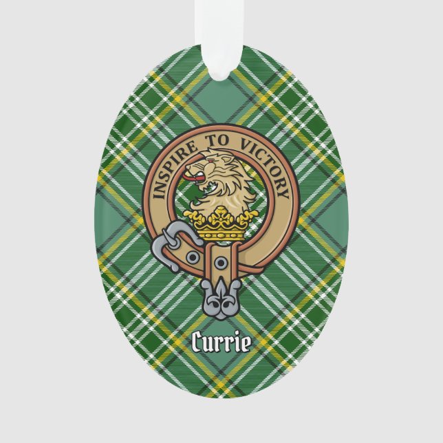 Clan Currie Lion Wappen über Tartan Ornament (Vorderseite)