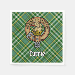 Clan Currie Lion Wappen über Tartan Serviette
