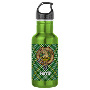 Clan Currie Löwenwappen über Tartan Edelstahlflasche