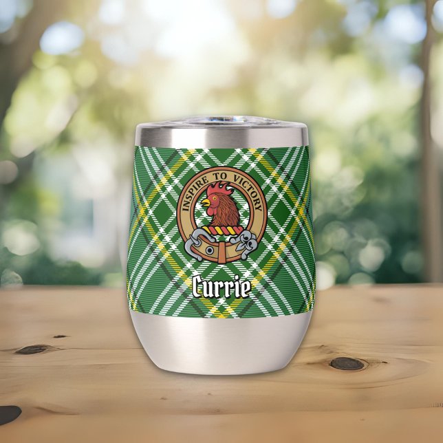 Clan Currie Rooster Wappen über Tartan (Von Creator hochgeladen)