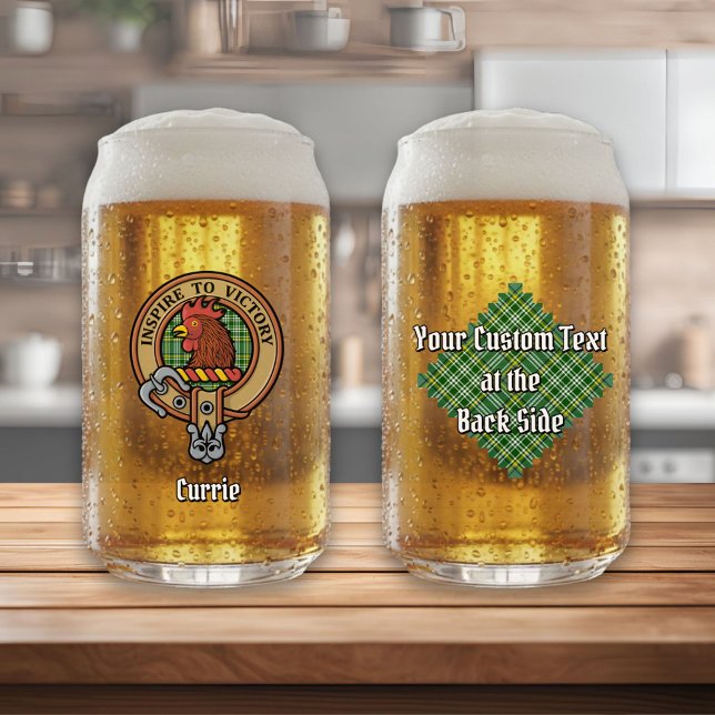 Clan Currie Rooster Wappen über Tartan Dosenglas (Von Creator hochgeladen)