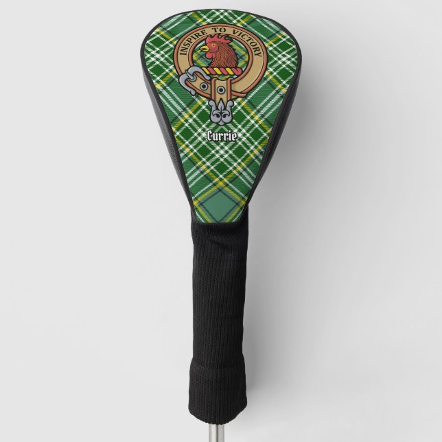 Clan Currie Rooster Wappen über Tartan Golf Headcover (Vorderseite)