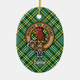 Clan Currie Rooster Wappen über Tartan Keramik Ornament