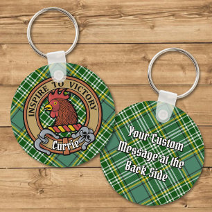 Clan Currie Rooster Wappen über Tartan Schlüsselanhänger