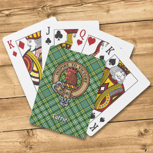 Clan Currie Rooster Wappen über Tartan Spielkarten