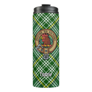 Clan Currie Rooster Wappen über Tartan Thermosbecher