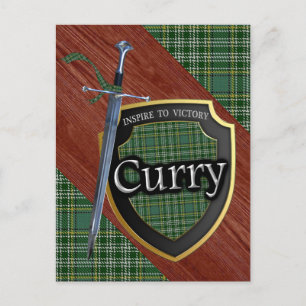 Clan Curry Currie Tartan Sword & Shield Postkarte
