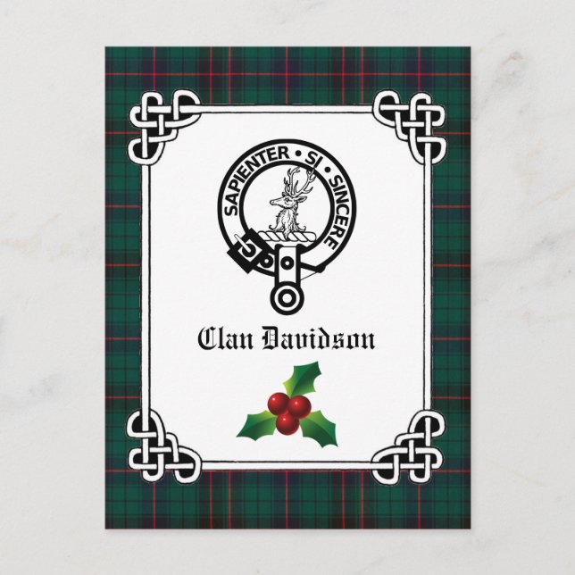 Clan Davidson Wappen Abzeichen & Tartan Holiday Postkarte (Vorderseite)