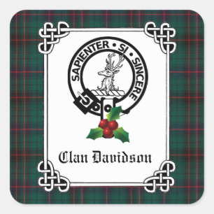 Clan Davidson Wappen Abzeichen & Tartan Holiday Quadratischer Aufkleber