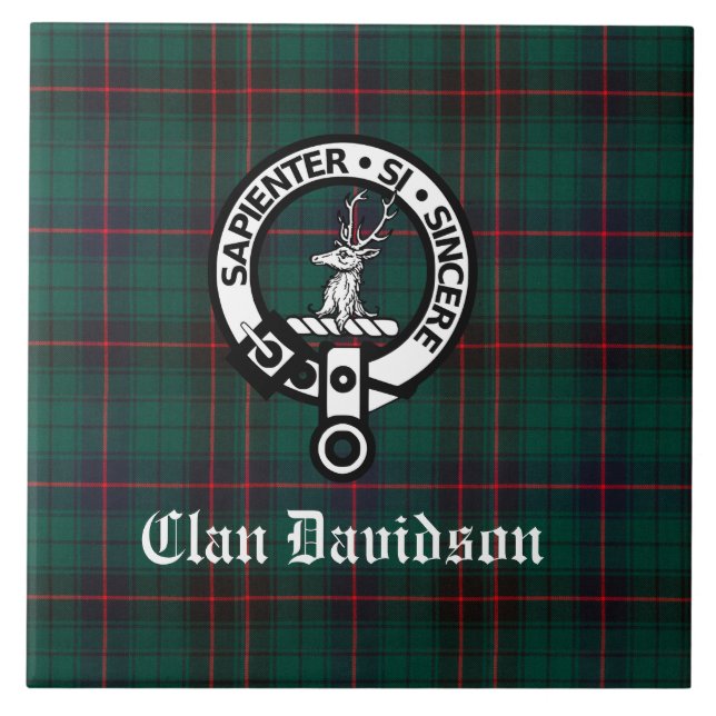 Clan Davidson Wappen Abzeichen und Tartan Fliese (Vorderseite)