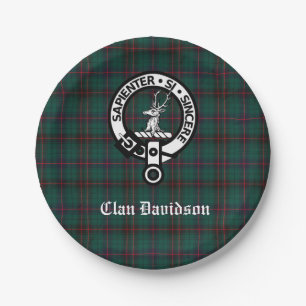 Clan Davidson Wappen Abzeichen und Tartan Pappteller