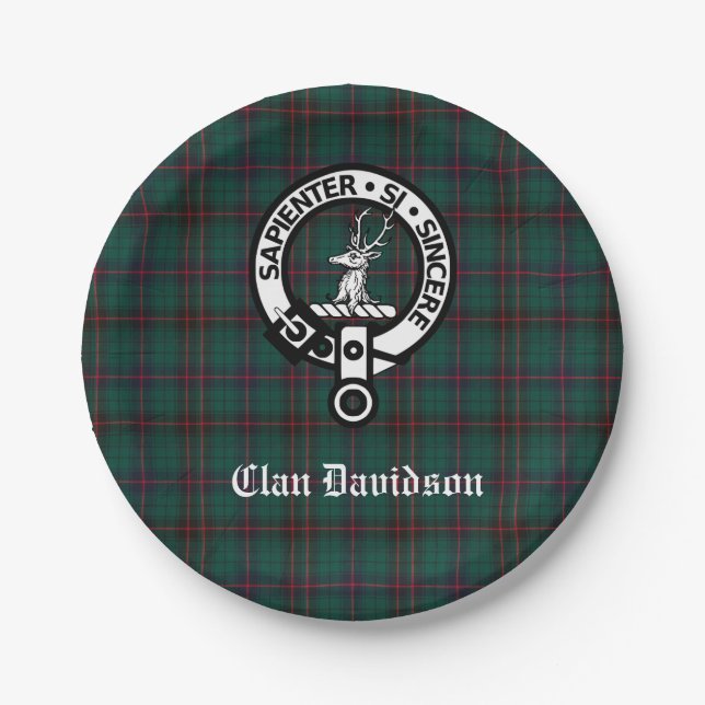 Clan Davidson Wappen Abzeichen und Tartan Pappteller (Vorderseite)