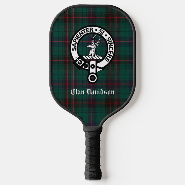 Clan Davidson Wappen Abzeichen und Tartan Pickleball Schläger (Vorderseite)