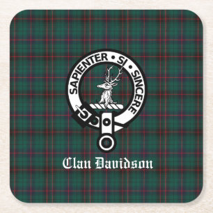 Clan Davidson Wappen Abzeichen und Tartan Rechteckiger Pappuntersetzer