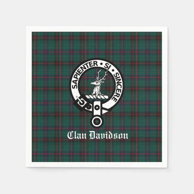Clan Davidson Wappen Abzeichen und Tartan Serviette (Vorderseite)