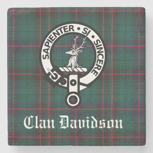 Clan Davidson Wappen Abzeichen und Tartan Steinuntersetzer (Vorderseite)