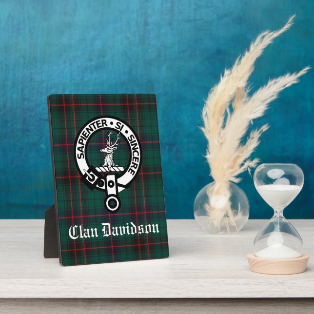 Clan Davidson Wappen Abzeichen und Tartan Tabletop Fotoplatte (Seite)