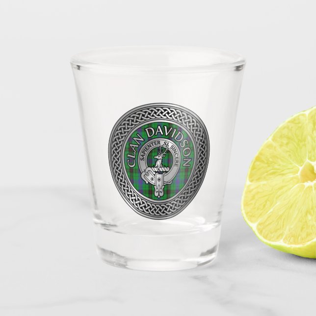 Clan Davidson Wappen & Tartan Knot Schnapsglas (Vorderseite)