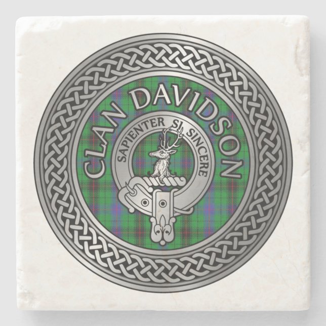 Clan Davidson Wappen & Tartan Knot Steinuntersetzer (Vorderseite)
