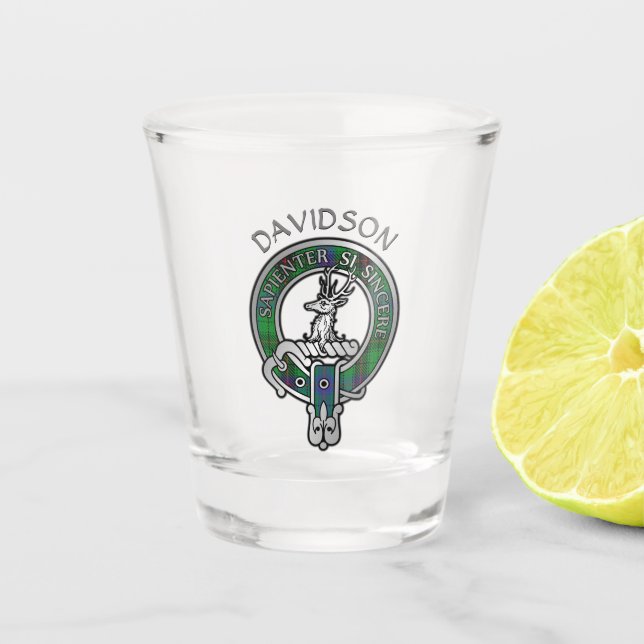 Clan Davidson Wappen & Tartan Shot Glass Schnapsglas (Vorderseite)