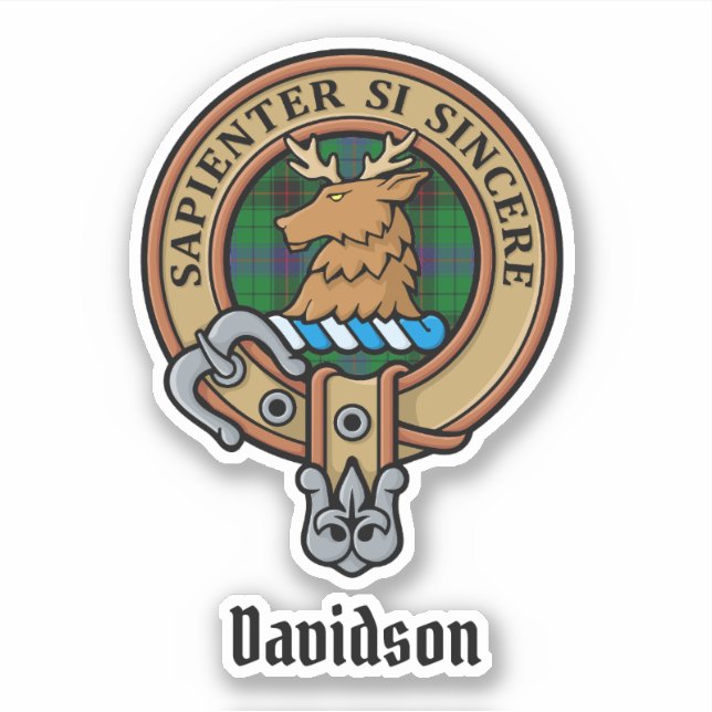 Clan Davidson Wappen über Tartan Aufkleber (Vorderseite)
