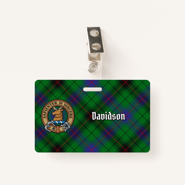 Clan Davidson Wappen über Tartan Ausweis (Vorderseite mit Klammer)