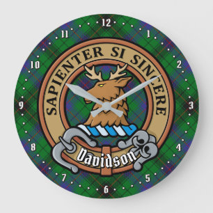 Clan Davidson Wappen über Tartan Große Wanduhr