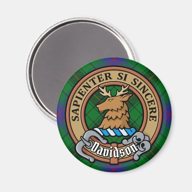 Clan Davidson Wappen über Tartan Magnet (Vorderseite/Rückseite)