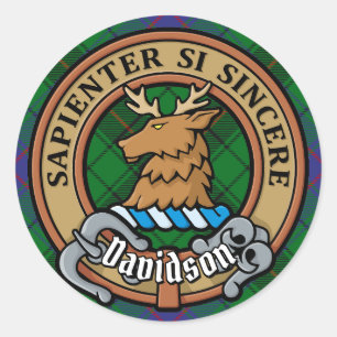 Clan Davidson Wappen über Tartan Runder Aufkleber