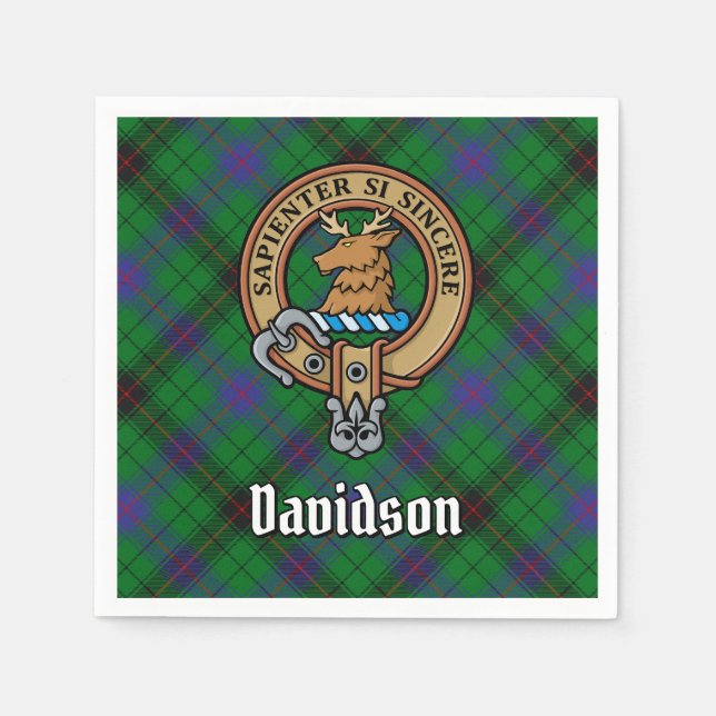 Clan Davidson Wappen über Tartan Serviette (Vorderseite)