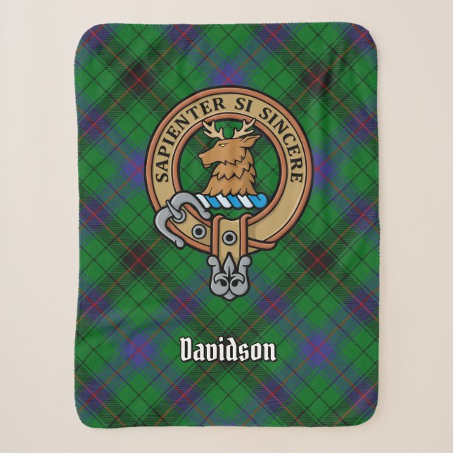Clan Davidson Wappen über Tartan Sherpadecke (Vorderseite)