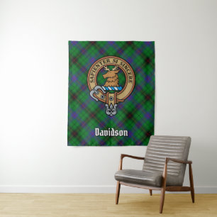 Clan Davidson Wappen über Tartan Wandteppich