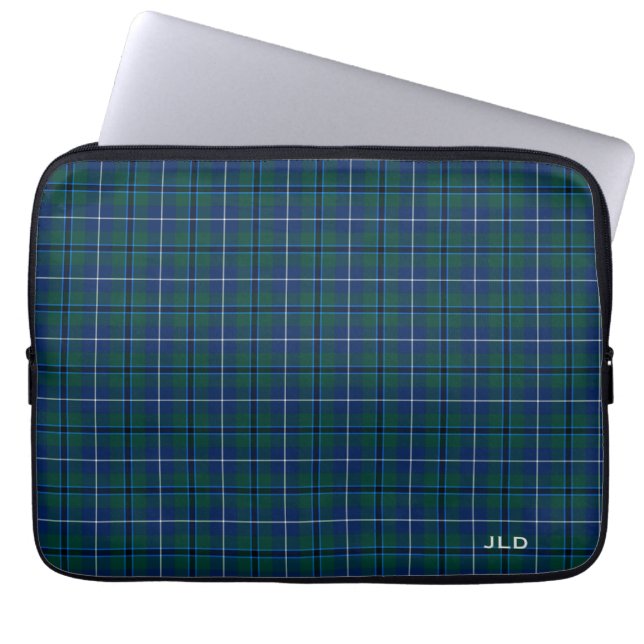 Clan Douglas Tartan Blue und Green Kariert Monogra Laptopschutzhülle (Vorderseite)