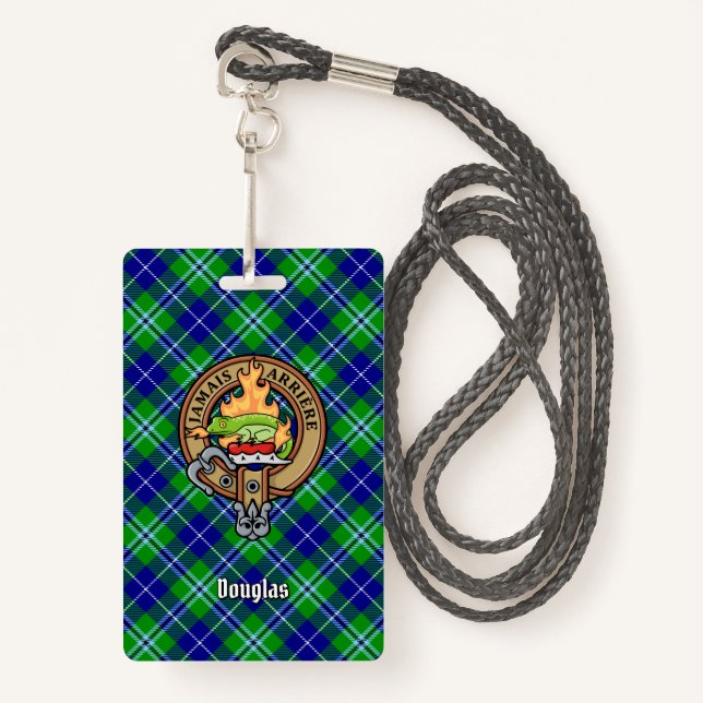 Clan Douglas Wappen über Tartan Ausweis (Vorderseite mit Schlüsselband)