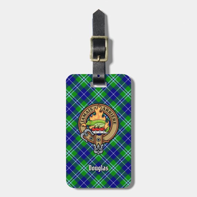 Clan Douglas Wappen über Tartan Gepäckanhänger (Vorderseite vertikal)