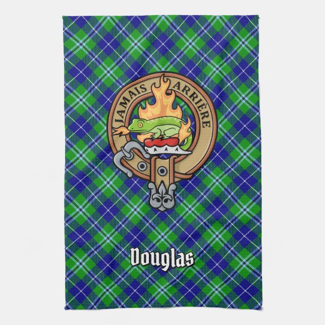 Clan Douglas Wappen über Tartan Geschirrtuch (Vertikal)