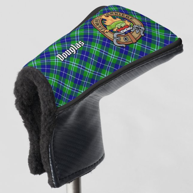 Clan Douglas Wappen über Tartan Golf Headcover (3/4 Vorderseite)