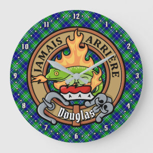 Clan Douglas Wappen über Tartan Große Wanduhr