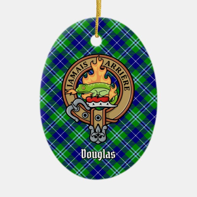 Clan Douglas Wappen über Tartan Keramik Ornament (Vorne)